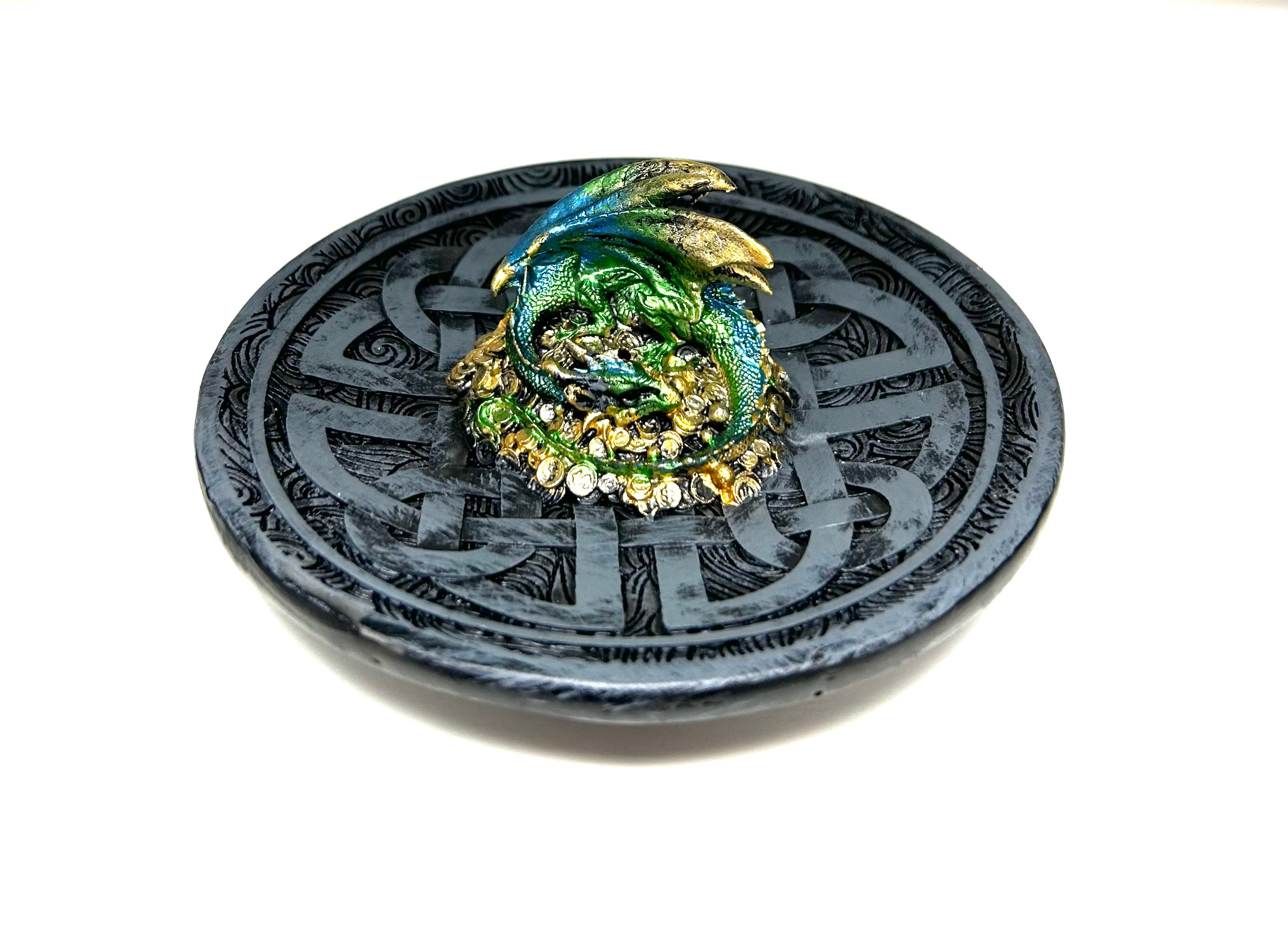 Blue/Green Dragon on Celtic Shield Incense Burner