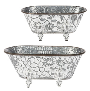 Whitewash Embossed Floral Bath Tub - Lighten Up Shop