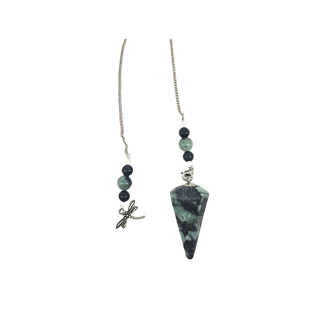 Emerald with Dragonfly Charm Pendulum (Approximately 12”) - Lighten Up Shop