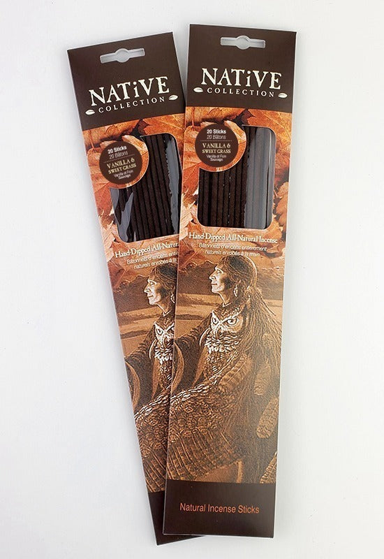 Native Collection Hand-Dipped Incense Sticks - Vanilla and Sweet Grass - Lighten Up Shop