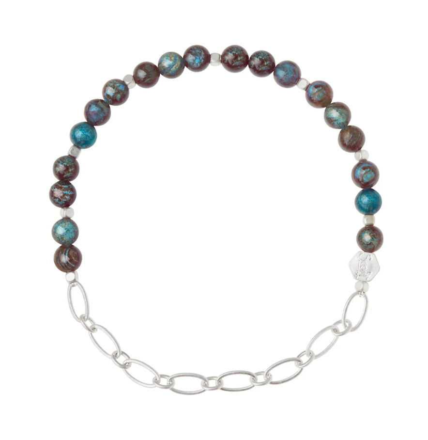 Mini Stone w/Chain Stacking Bracelet - Blue Sky Jasper