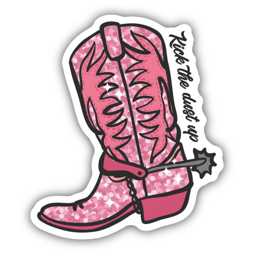 Kick the Dust Up Pink Sparkly Boot Sticker - Lighten Up Shop