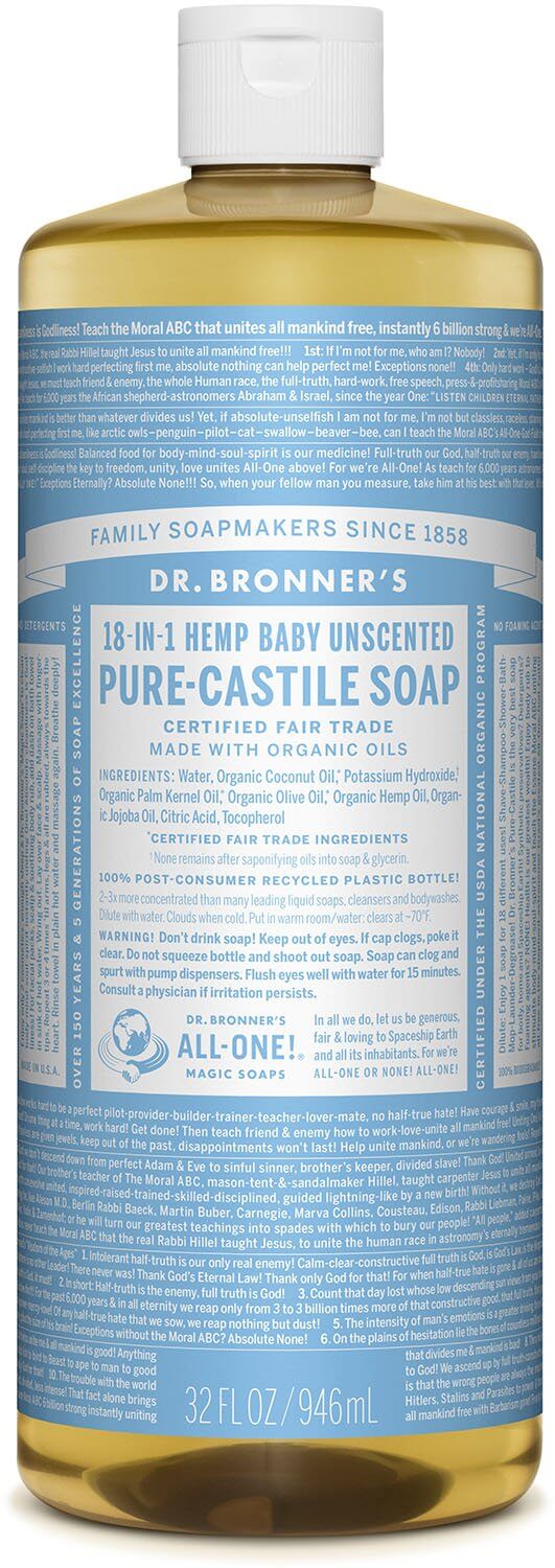 Dr. Bronner’s 18-In-1 Pure Castile Soap - Baby Unscented 237ml - Lighten Up Shop