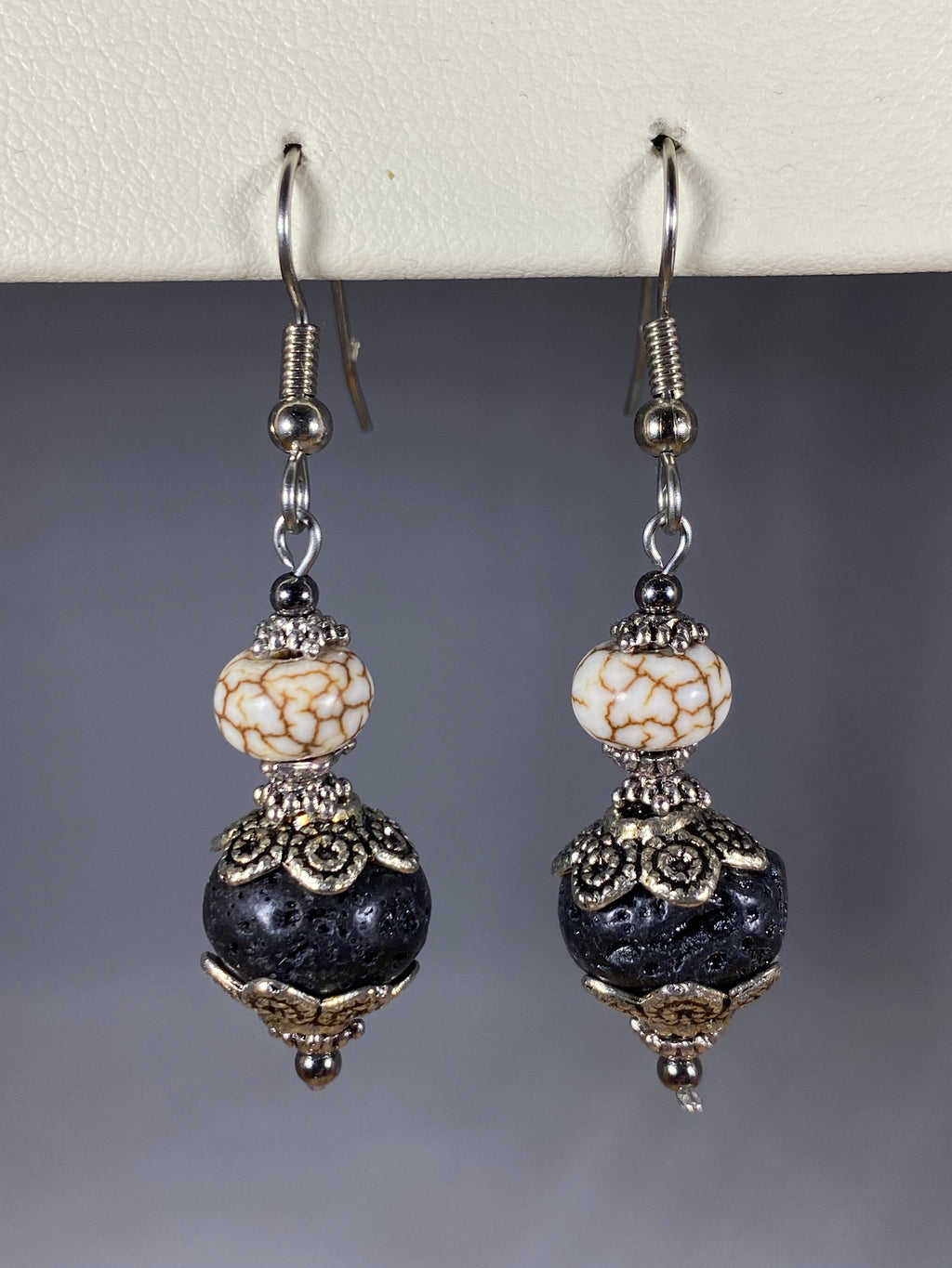 Round Lava Brown Marble Bead Diffuser Earrings - Lighten Up Shop