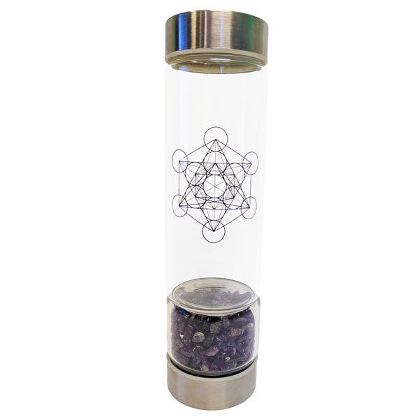 Glass Crystal Infuser Water Bottle 500ml (Amethyst, Rose Quartz, Clear Quartz or Chakra) - Lighten Up Shop