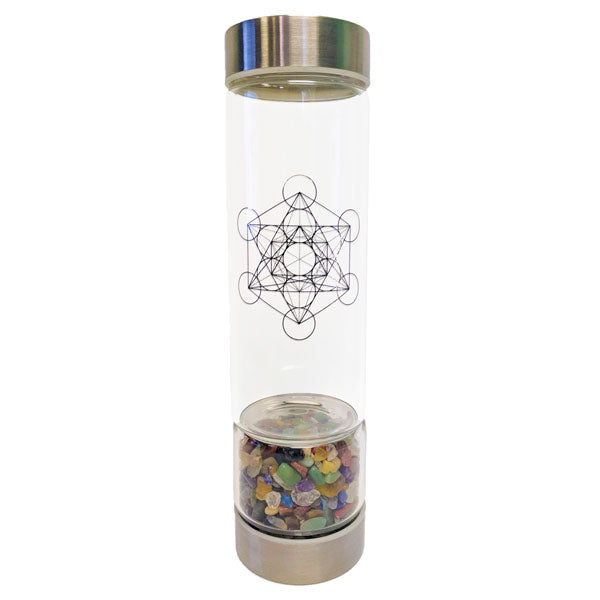 Glass Crystal Infuser Water Bottle 500ml (Amethyst, Rose Quartz, Clear Quartz or Chakra) - Lighten Up Shop